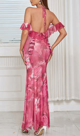 Ruffle-Trim Paisley-Print Maxi Dress In Pink